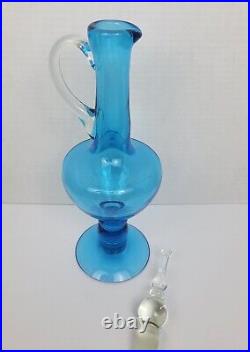 Vintage MCM Bischoff Glass Blue Bubble Decanter Withstopper Stunning