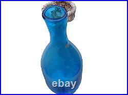 Vintage MCM Bischoff Wayne Husted Blue Glass Decanter 19 Tall Excellent Conditi