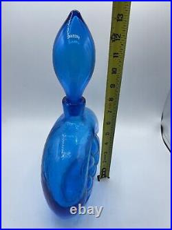 Vintage MCM Blenko #6310 Turquoise Blue Large Glass Decanter withStopper Husted