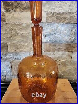 Vintage MCM Blenko 657s Crackle Glass Decanter In Honey Withstopper Joel Myers