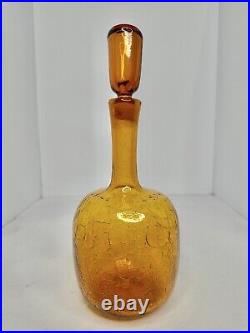 Vintage MCM Blenko 657s Crackle Glass Decanter In Honey Withstopper Joel Myers