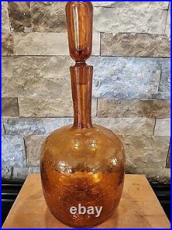 Vintage MCM Blenko 657s Crackle Glass Decanter In Honey Withstopper Joel Myers