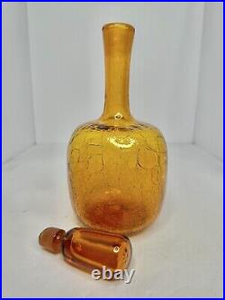 Vintage MCM Blenko 657s Crackle Glass Decanter In Honey Withstopper Joel Myers