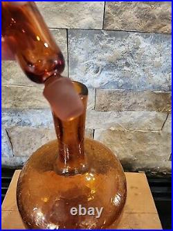 Vintage MCM Blenko 657s Crackle Glass Decanter In Honey Withstopper Joel Myers