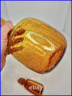 Vintage MCM Blenko 657s Crackle Glass Decanter In Honey Withstopper Joel Myers