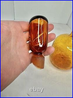 Vintage MCM Blenko 657s Crackle Glass Decanter In Honey Withstopper Joel Myers