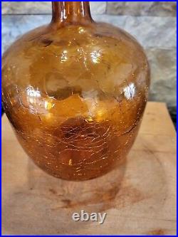 Vintage MCM Blenko 657s Crackle Glass Decanter In Honey Withstopper Joel Myers