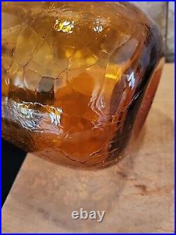 Vintage MCM Blenko 657s Crackle Glass Decanter In Honey Withstopper Joel Myers