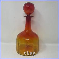 Vintage MCM Blenko #6942 Optic Tangerine Decanter Withstopper HTF 12.5 Tall Retro