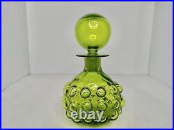 Vintage MCM Blenko 715 Bubble Decanter In Olive 7.75 Withstopper Stunning