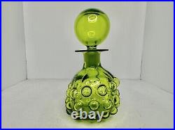 Vintage MCM Blenko 715 Bubble Decanter In Olive 7.75 Withstopper Stunning