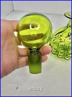 Vintage MCM Blenko 715 Bubble Decanter In Olive 7.75 Withstopper Stunning