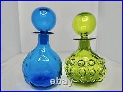 Vintage MCM Blenko 715 Bubble Decanter In Olive 7.75 Withstopper Stunning