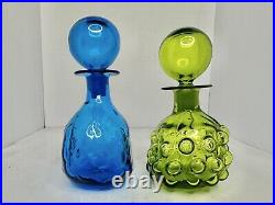 Vintage MCM Blenko 715 Bubble Decanter In Olive 7.75 Withstopper Stunning