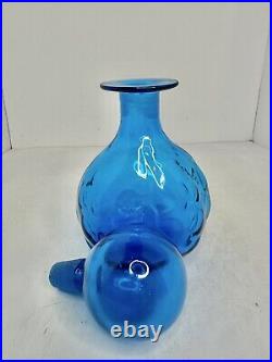 Vintage MCM Blenko 715 Decanter In Turquoise 8.25 Withstopper Stunning