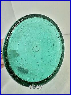 Vintage MCM Blenko 948 Bent Neck Decanter Sea Green Withstopper Crackle Glass
