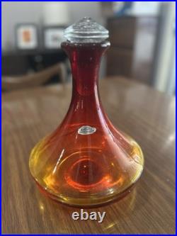 Vintage MCM Blenko Art Glass Amberina Orange Decanter Bottle With Stopper