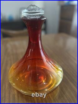 Vintage MCM Blenko Art Glass Amberina Orange Decanter Bottle With Stopper