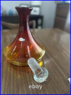 Vintage MCM Blenko Art Glass Amberina Orange Decanter Bottle With Stopper