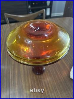Vintage MCM Blenko Art Glass Amberina Orange Decanter Bottle With Stopper