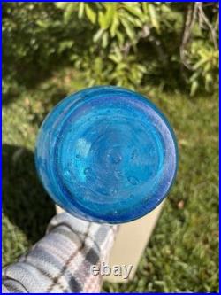 Vintage MCM Blenko Blue Crackle Glass 12 Decanter Bottle Vase Mid Century