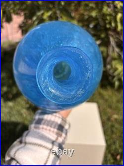 Vintage MCM Blenko Blue Crackle Glass 12 Decanter Bottle Vase Mid Century