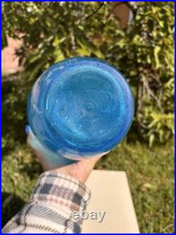 Vintage MCM Blenko Blue Crackle Glass 12 Decanter Bottle Vase Mid Century