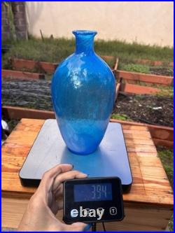 Vintage MCM Blenko Blue Crackle Glass 12 Decanter Bottle Vase Mid Century Vintage MCM Blenko Blue Crackle Glass 12 Decanter Bottle Vase Mid Century