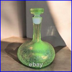 Vintage MCM Blenko Clear Crackle Glass Bottle Decanter Stopper Manganese 365nm