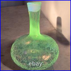 Vintage MCM Blenko Clear Crackle Glass Bottle Decanter Stopper Manganese 365nm