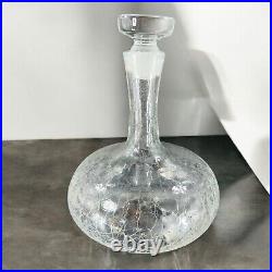 Vintage MCM Blenko Clear Crackle Glass Bottle Decanter Stopper Manganese 365nm