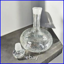 Vintage MCM Blenko Clear Crackle Glass Bottle Decanter Stopper Manganese 365nm