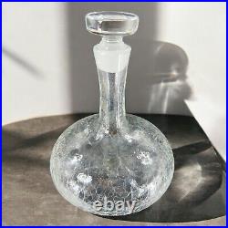 Vintage MCM Blenko Clear Crackle Glass Bottle Decanter Stopper Manganese 365nm