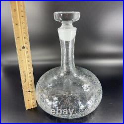 Vintage MCM Blenko Clear Crackle Glass Bottle Decanter Stopper Manganese 365nm