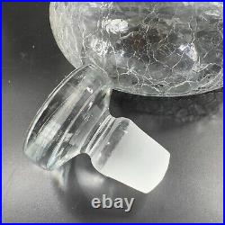 Vintage MCM Blenko Clear Crackle Glass Bottle Decanter Stopper Manganese 365nm