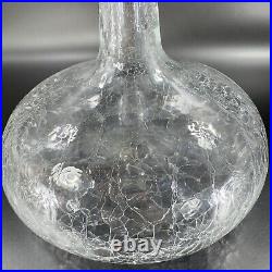 Vintage MCM Blenko Clear Crackle Glass Bottle Decanter Stopper Manganese 365nm