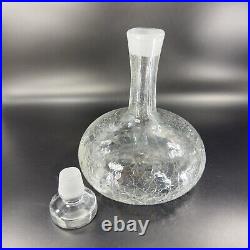 Vintage MCM Blenko Clear Crackle Glass Bottle Decanter Stopper Manganese 365nm