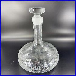 Vintage MCM Blenko Clear Crackle Glass Bottle Decanter Stopper Manganese 365nm