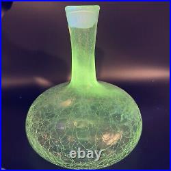 Vintage MCM Blenko Clear Crackle Glass Bottle Decanter Stopper Manganese 365nm