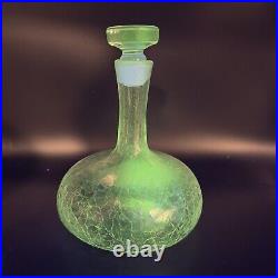 Vintage MCM Blenko Clear Crackle Glass Bottle Decanter Stopper Manganese 365nm