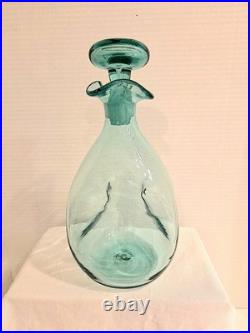 Vintage MCM Blenko Glass 49 Pinched Decanter In Sea Green Withstopper
