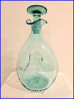 Vintage MCM Blenko Glass 49 Pinched Decanter In Sea Green Withstopper
