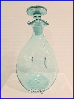 Vintage MCM Blenko Glass 49 Pinched Decanter In Sea Green Withstopper