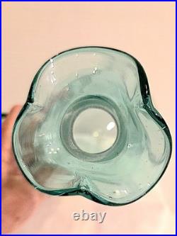 Vintage MCM Blenko Glass 49 Pinched Decanter In Sea Green Withstopper
