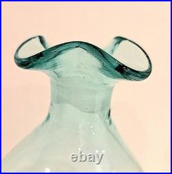 Vintage MCM Blenko Glass 49 Pinched Decanter In Sea Green Withstopper