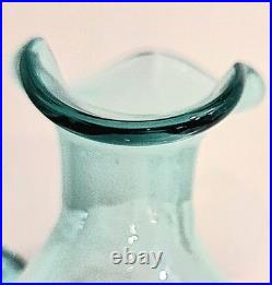 Vintage MCM Blenko Glass 49 Pinched Decanter In Sea Green Withstopper
