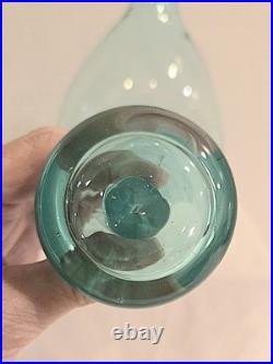 Vintage MCM Blenko Glass 49 Pinched Decanter In Sea Green Withstopper