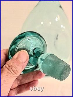 Vintage MCM Blenko Glass 49 Pinched Decanter In Sea Green Withstopper
