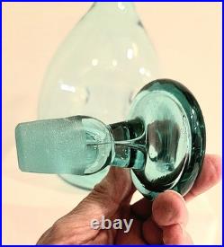 Vintage MCM Blenko Glass 49 Pinched Decanter In Sea Green Withstopper