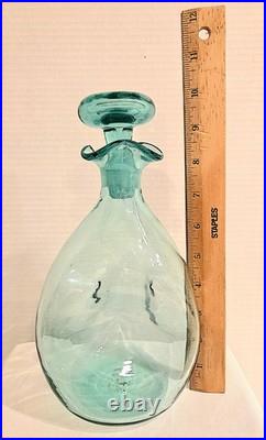 Vintage MCM Blenko Glass 49 Pinched Decanter In Sea Green Withstopper